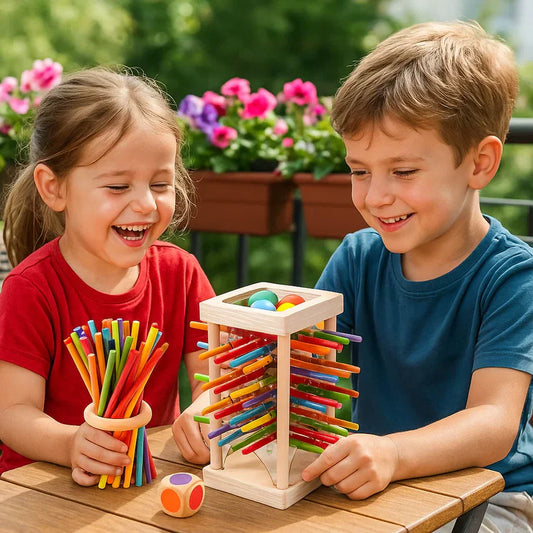 Jogo educativo de madeira com bolinhas e palitinhos