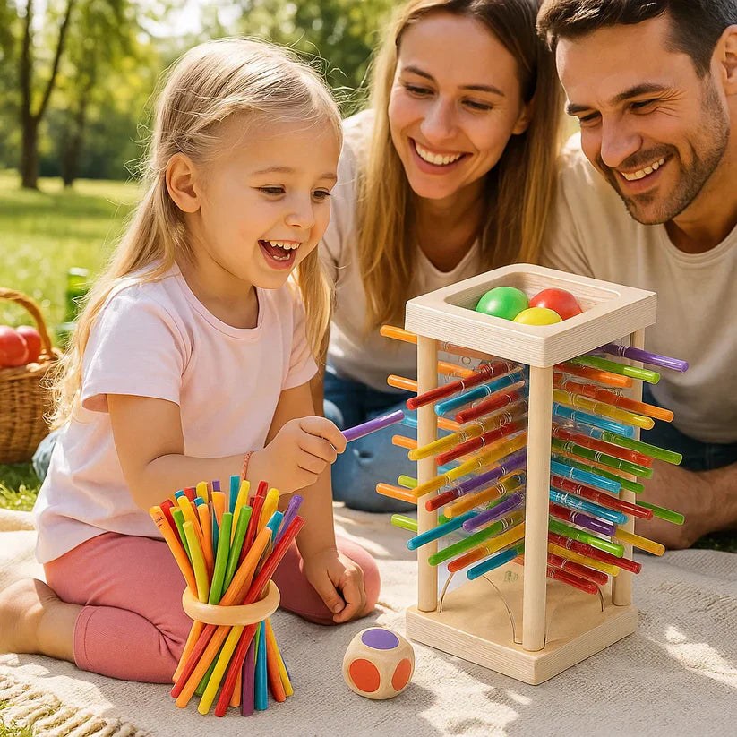 Jogo educativo de madeira com bolinhas e palitinhos