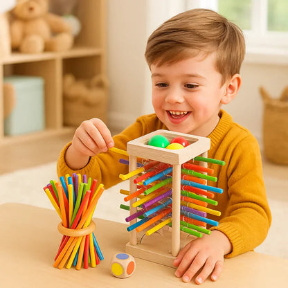 Jogo educativo de madeira com bolinhas e palitinhos