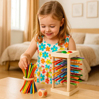 Jogo educativo de madeira com bolinhas e palitinhos