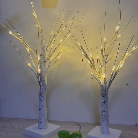 Decoração de galhos de bétula com luzes LED para casa
